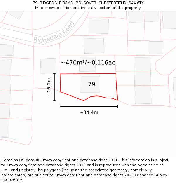 79, RIDGEDALE ROAD, BOLSOVER, CHESTERFIELD, S44 6TX: Plot and title map