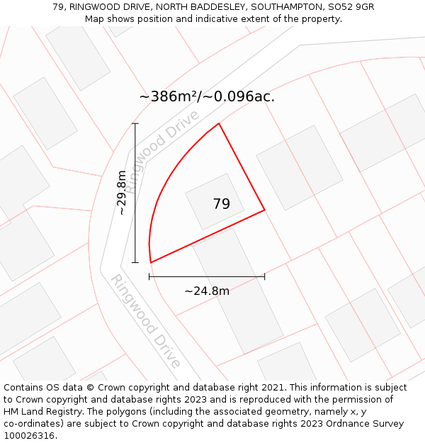 79, RINGWOOD DRIVE, NORTH BADDESLEY, SOUTHAMPTON, SO52 9GR: Plot and title map