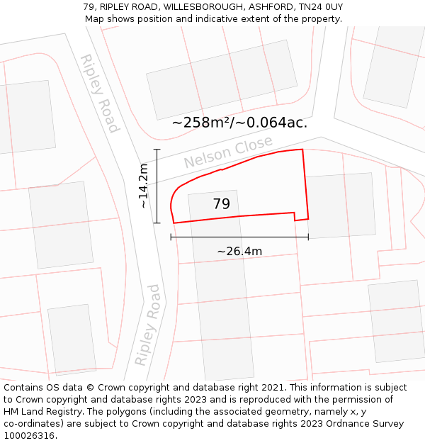 79, RIPLEY ROAD, WILLESBOROUGH, ASHFORD, TN24 0UY: Plot and title map