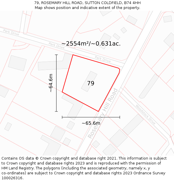 79, ROSEMARY HILL ROAD, SUTTON COLDFIELD, B74 4HH: Plot and title map