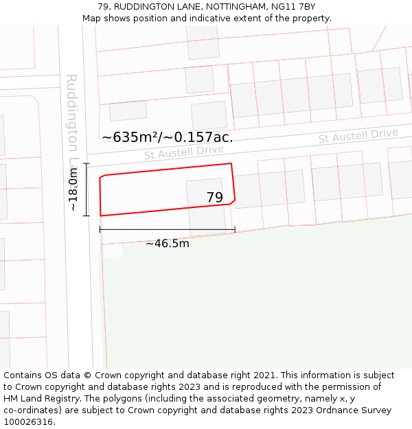 79, RUDDINGTON LANE, NOTTINGHAM, NG11 7BY: Plot and title map