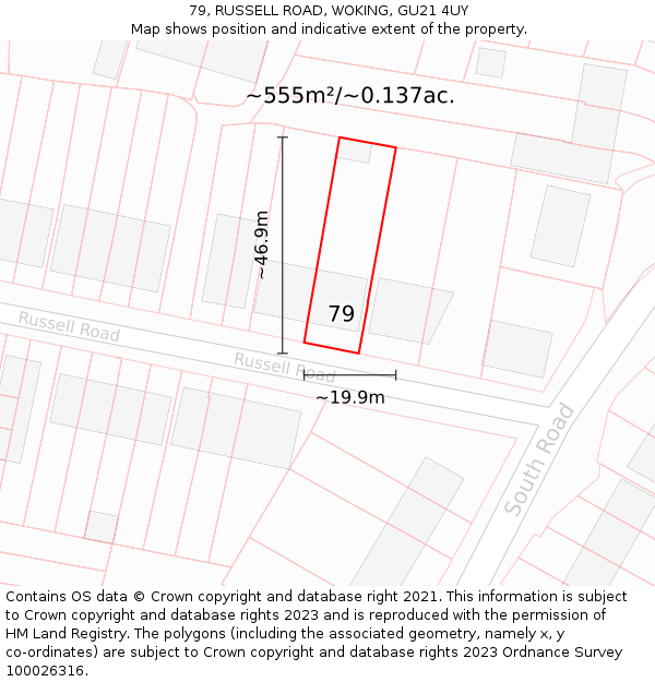 79, RUSSELL ROAD, WOKING, GU21 4UY: Plot and title map