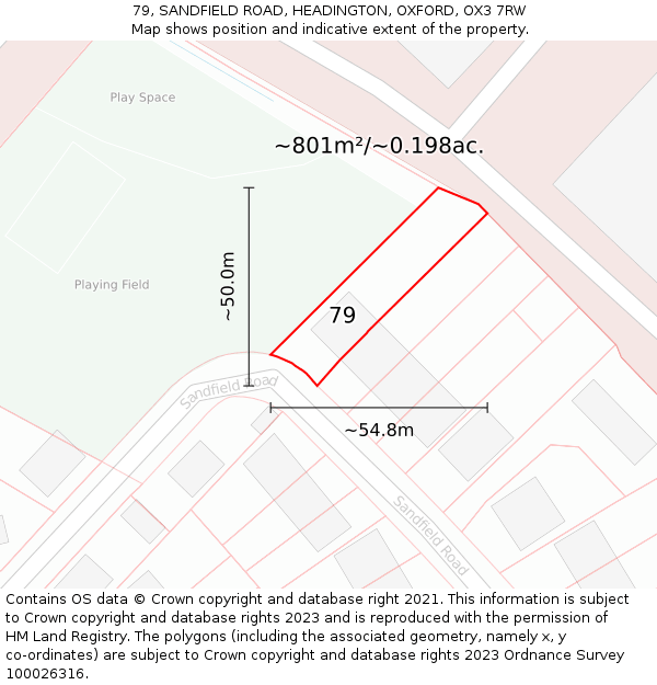 79, SANDFIELD ROAD, HEADINGTON, OXFORD, OX3 7RW: Plot and title map