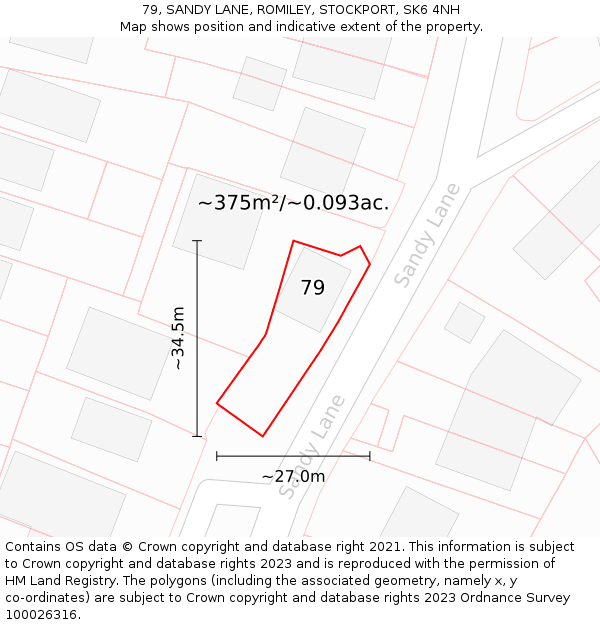 79, SANDY LANE, ROMILEY, STOCKPORT, SK6 4NH: Plot and title map