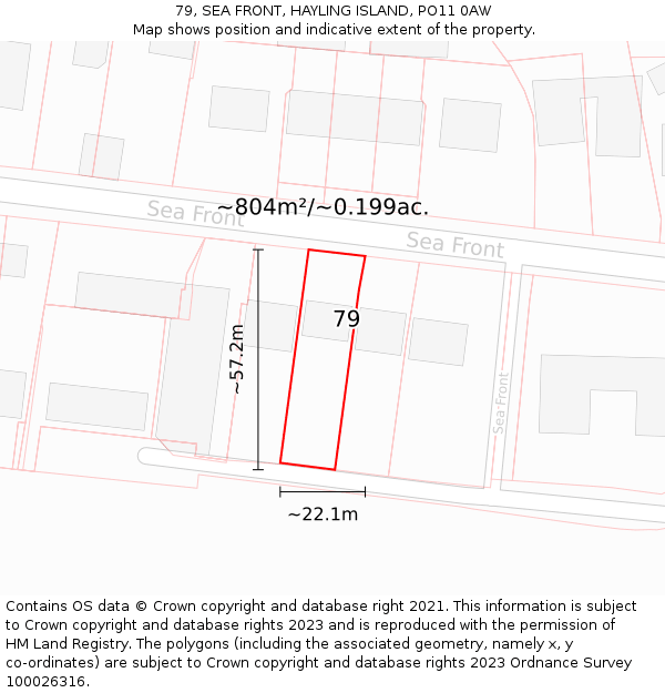 79, SEA FRONT, HAYLING ISLAND, PO11 0AW: Plot and title map