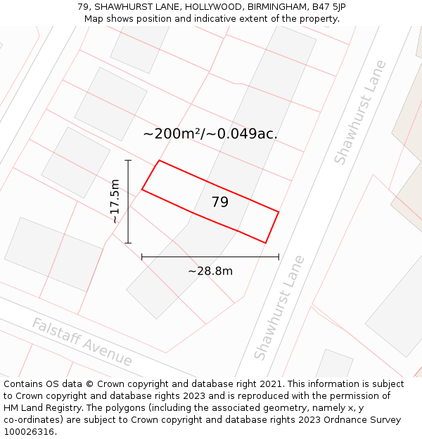 79, SHAWHURST LANE, HOLLYWOOD, BIRMINGHAM, B47 5JP: Plot and title map