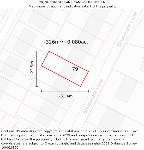 79, SHEEPCOTE LANE, TAMWORTH, B77 3JN: Plot and title map