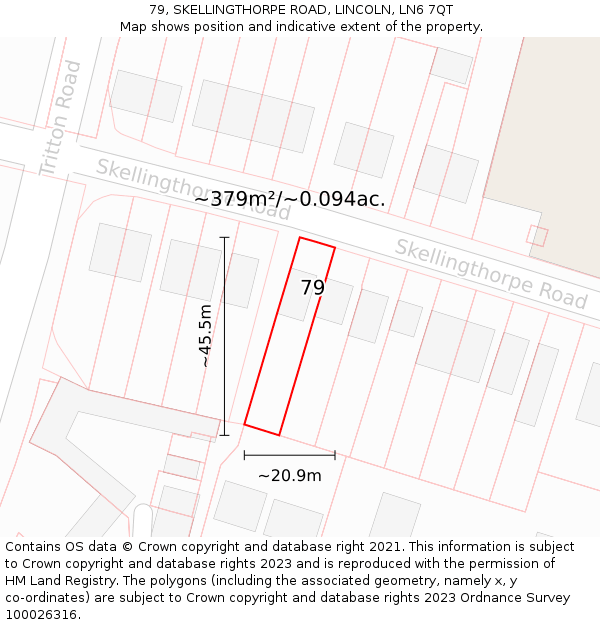 79, SKELLINGTHORPE ROAD, LINCOLN, LN6 7QT: Plot and title map