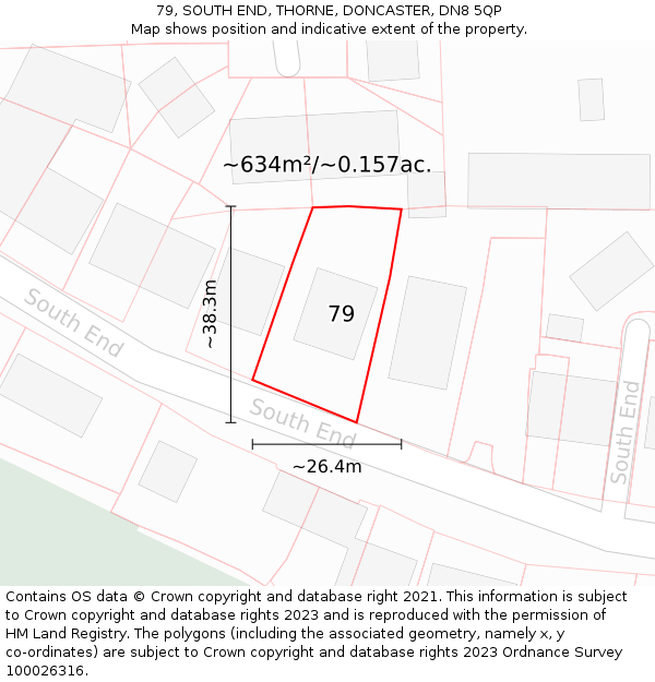 79, SOUTH END, THORNE, DONCASTER, DN8 5QP: Plot and title map