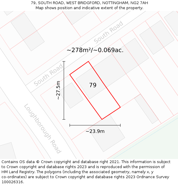 79, SOUTH ROAD, WEST BRIDGFORD, NOTTINGHAM, NG2 7AH: Plot and title map