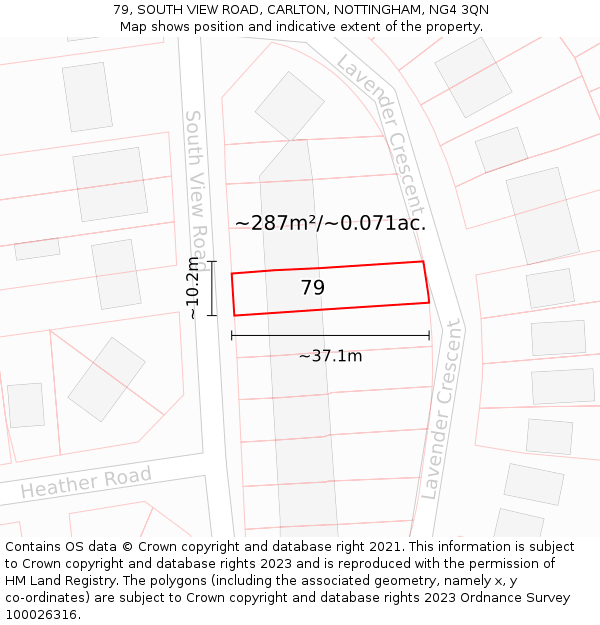79, SOUTH VIEW ROAD, CARLTON, NOTTINGHAM, NG4 3QN: Plot and title map