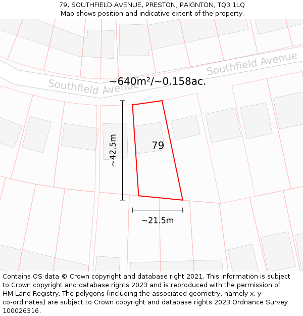 79, SOUTHFIELD AVENUE, PRESTON, PAIGNTON, TQ3 1LQ: Plot and title map