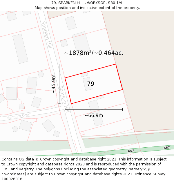 79, SPARKEN HILL, WORKSOP, S80 1AL: Plot and title map