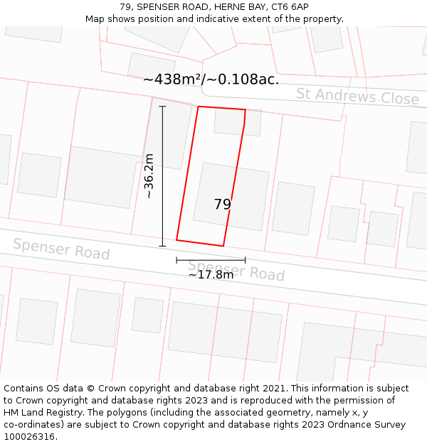 79, SPENSER ROAD, HERNE BAY, CT6 6AP: Plot and title map