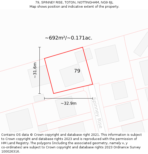 79, SPINNEY RISE, TOTON, NOTTINGHAM, NG9 6JL: Plot and title map