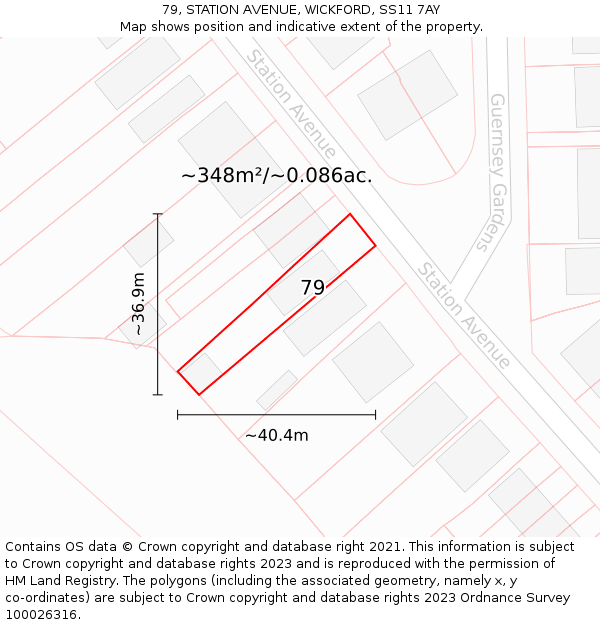 79, STATION AVENUE, WICKFORD, SS11 7AY: Plot and title map