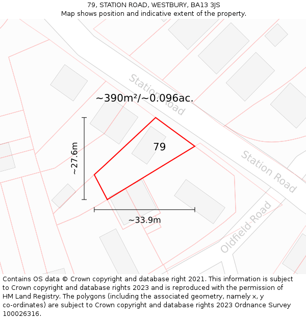 79, STATION ROAD, WESTBURY, BA13 3JS: Plot and title map