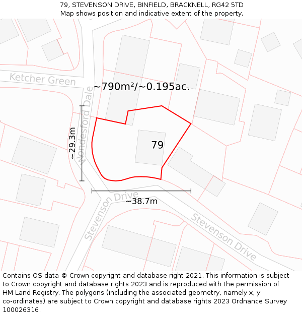 79, STEVENSON DRIVE, BINFIELD, BRACKNELL, RG42 5TD: Plot and title map