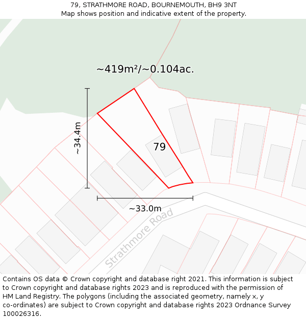 79, STRATHMORE ROAD, BOURNEMOUTH, BH9 3NT: Plot and title map