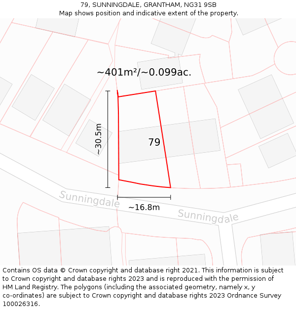 79, SUNNINGDALE, GRANTHAM, NG31 9SB: Plot and title map