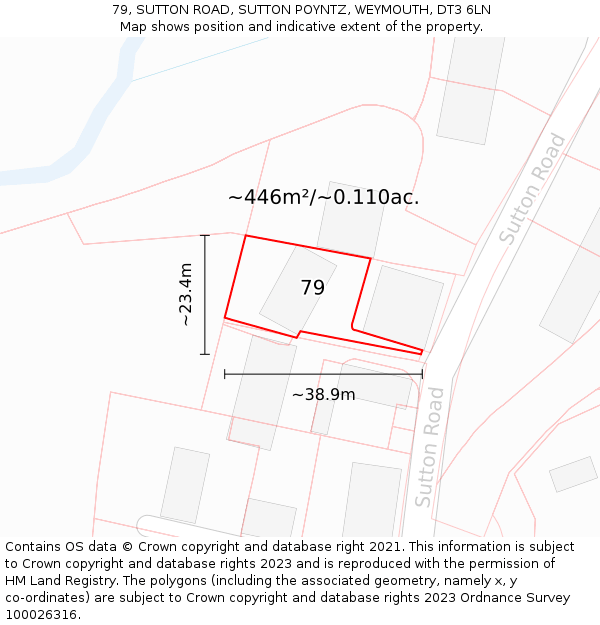 79, SUTTON ROAD, SUTTON POYNTZ, WEYMOUTH, DT3 6LN: Plot and title map