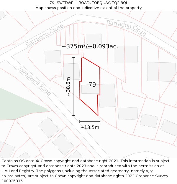 79, SWEDWELL ROAD, TORQUAY, TQ2 8QL: Plot and title map