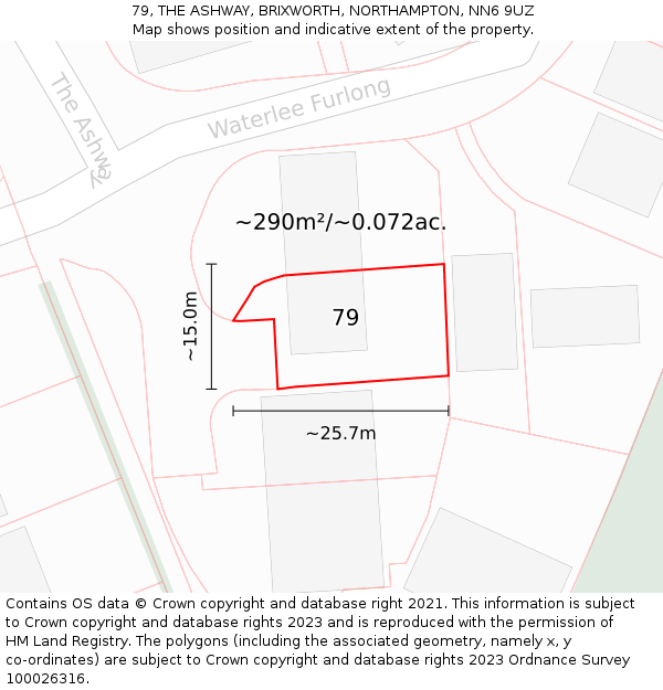 79, THE ASHWAY, BRIXWORTH, NORTHAMPTON, NN6 9UZ: Plot and title map