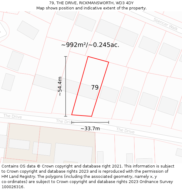 79, THE DRIVE, RICKMANSWORTH, WD3 4DY: Plot and title map