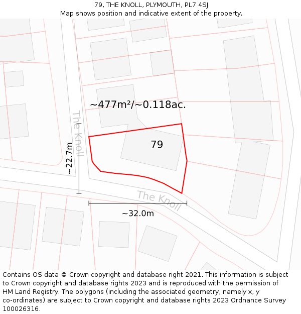 79, THE KNOLL, PLYMOUTH, PL7 4SJ: Plot and title map