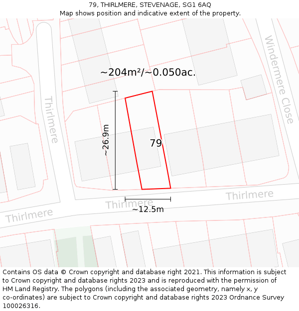 79, THIRLMERE, STEVENAGE, SG1 6AQ: Plot and title map