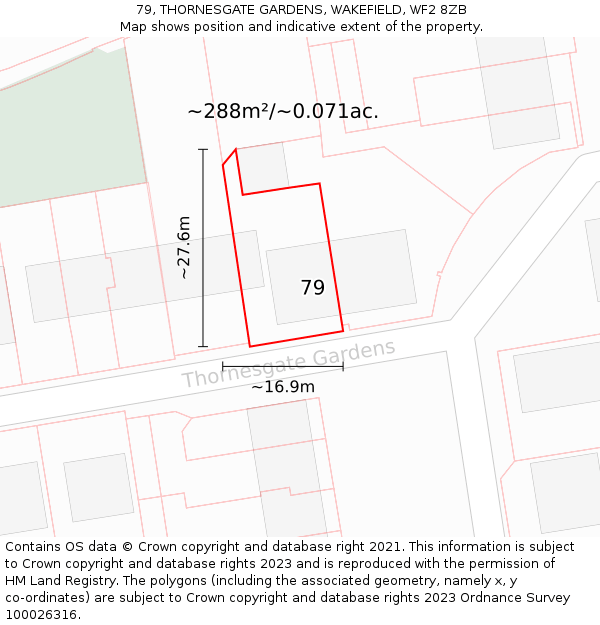 79, THORNESGATE GARDENS, WAKEFIELD, WF2 8ZB: Plot and title map