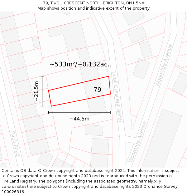 79, TIVOLI CRESCENT NORTH, BRIGHTON, BN1 5NA: Plot and title map