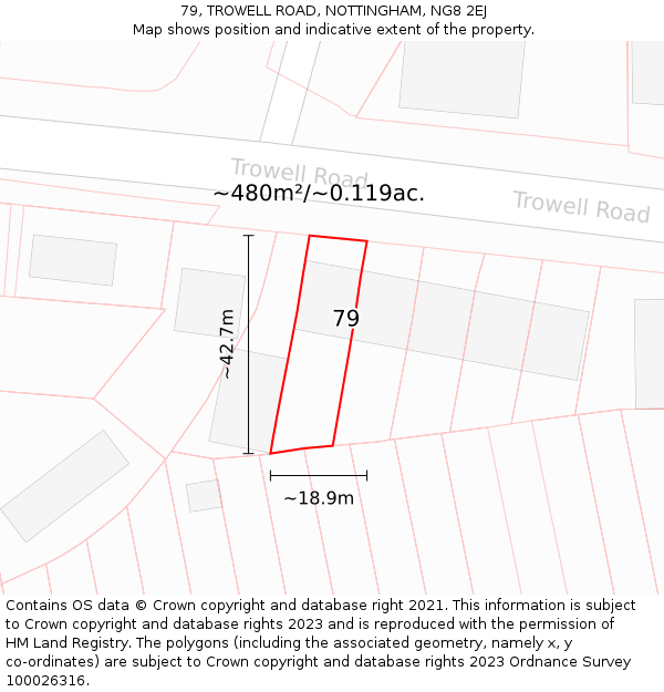 79, TROWELL ROAD, NOTTINGHAM, NG8 2EJ: Plot and title map