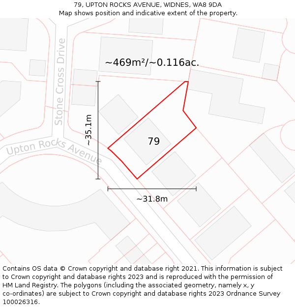 79, UPTON ROCKS AVENUE, WIDNES, WA8 9DA: Plot and title map