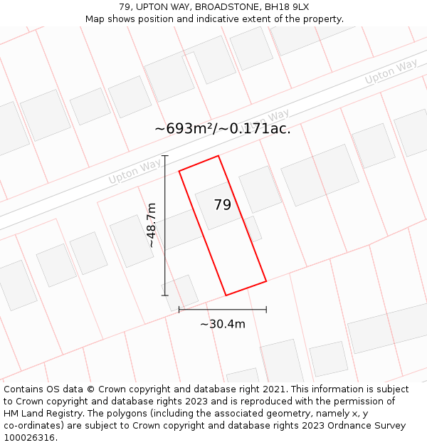 79, UPTON WAY, BROADSTONE, BH18 9LX: Plot and title map