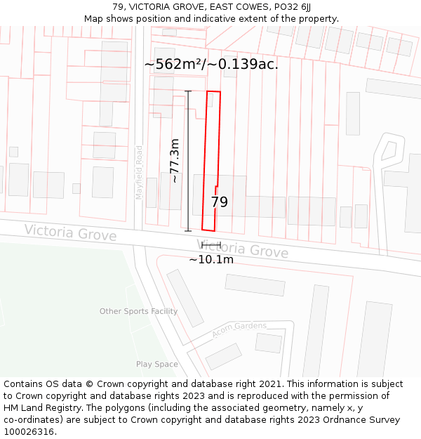 79, VICTORIA GROVE, EAST COWES, PO32 6JJ: Plot and title map