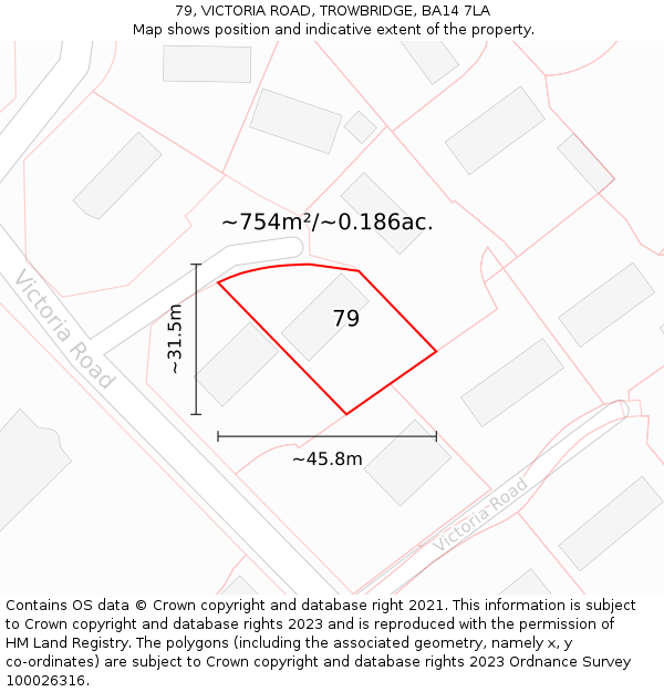 79, VICTORIA ROAD, TROWBRIDGE, BA14 7LA: Plot and title map