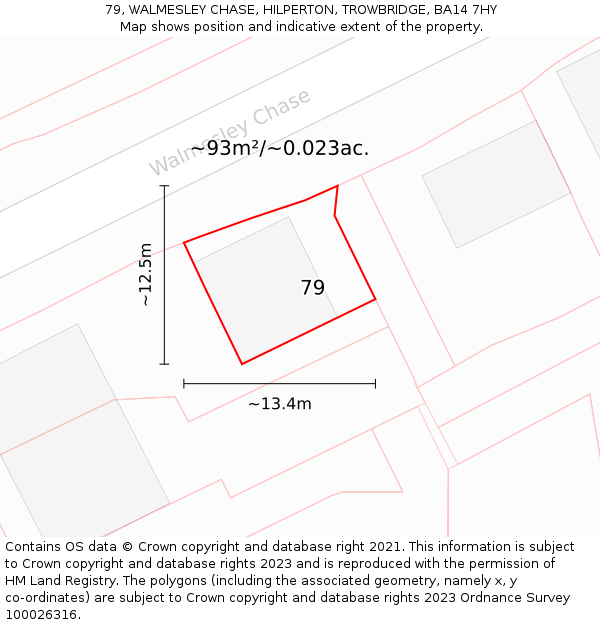 79, WALMESLEY CHASE, HILPERTON, TROWBRIDGE, BA14 7HY: Plot and title map