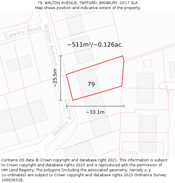 79, WALTON AVENUE, TWYFORD, BANBURY, OX17 3LA: Plot and title map