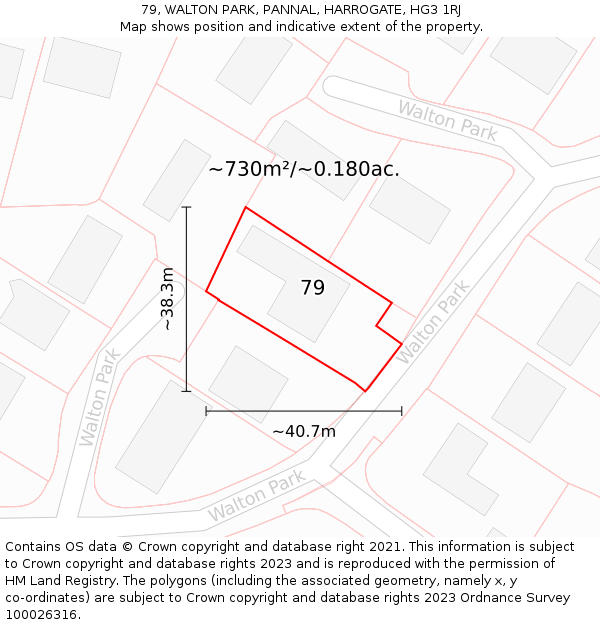 79, WALTON PARK, PANNAL, HARROGATE, HG3 1RJ: Plot and title map