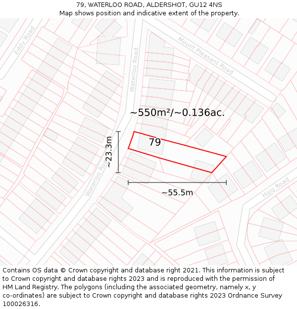 79, WATERLOO ROAD, ALDERSHOT, GU12 4NS: Plot and title map