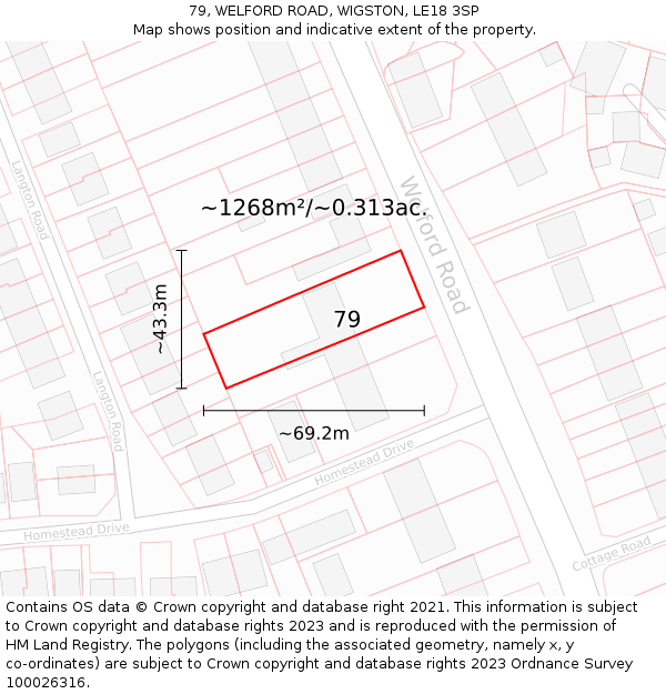 79, WELFORD ROAD, WIGSTON, LE18 3SP: Plot and title map