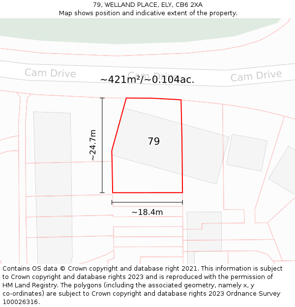 79, WELLAND PLACE, ELY, CB6 2XA: Plot and title map