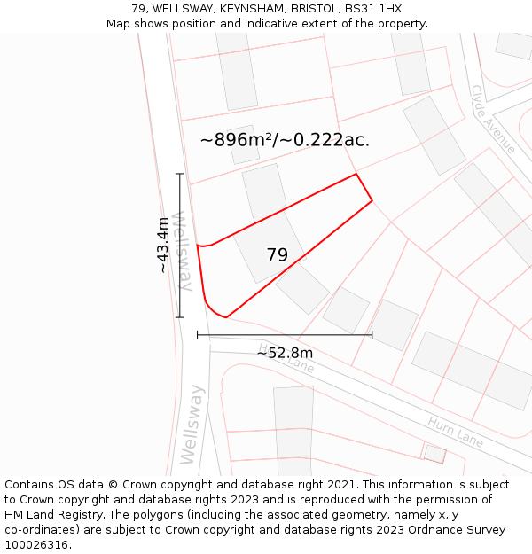 79, WELLSWAY, KEYNSHAM, BRISTOL, BS31 1HX: Plot and title map