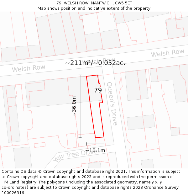 79, WELSH ROW, NANTWICH, CW5 5ET: Plot and title map