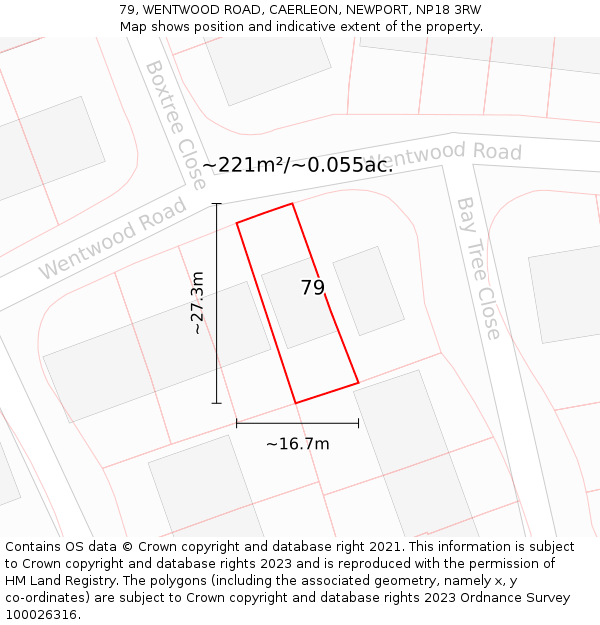 79, WENTWOOD ROAD, CAERLEON, NEWPORT, NP18 3RW: Plot and title map