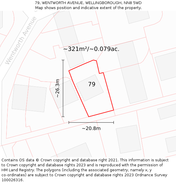 79, WENTWORTH AVENUE, WELLINGBOROUGH, NN8 5WD: Plot and title map