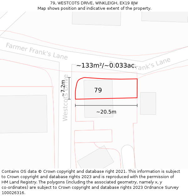 79, WESTCOTS DRIVE, WINKLEIGH, EX19 8JW: Plot and title map