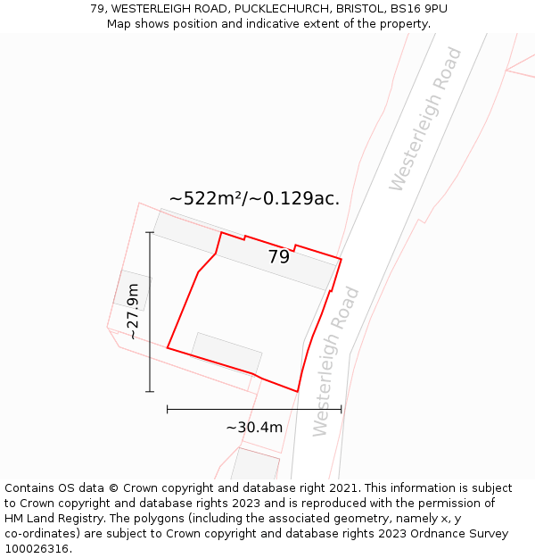 79, WESTERLEIGH ROAD, PUCKLECHURCH, BRISTOL, BS16 9PU: Plot and title map