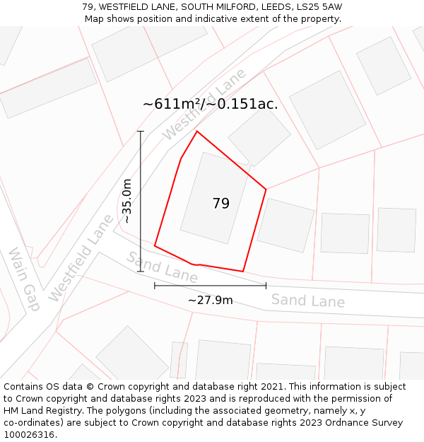 79, WESTFIELD LANE, SOUTH MILFORD, LEEDS, LS25 5AW: Plot and title map